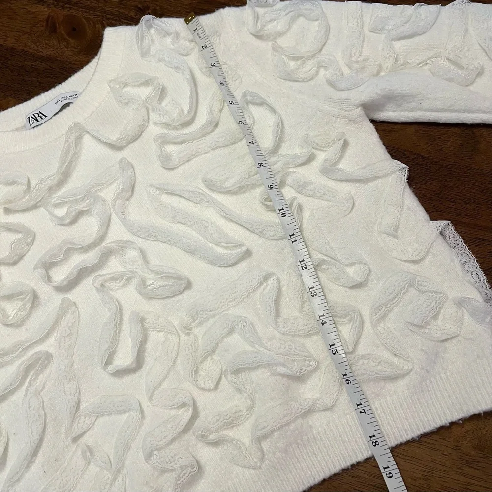 Zara Raised Effect Sweater with Ribbon Detail White Large Coquette Feminine - Picture 7 of 14